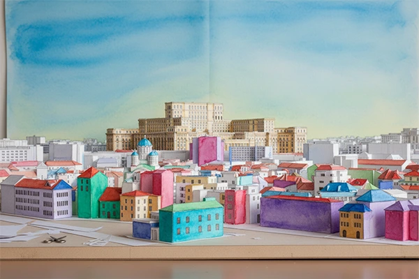 Copii construind machete la un atelier